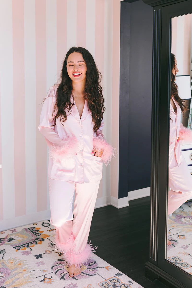 BuddyLove | Danica Feather Trim Pajama Set | Baby Pink | BuddyLove