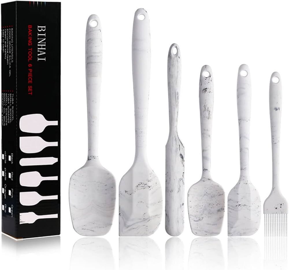 BINHAI Silicone Spatula Set - Marble Pattern 6 Piece - Stick Rubber Spatula with Stainless Steel ... | Amazon (US)