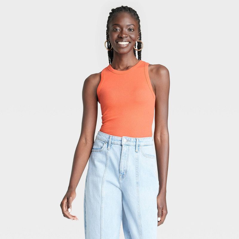 Women's Ribbed Slim Fit Tank Top - A New Day™ Orange M | Target