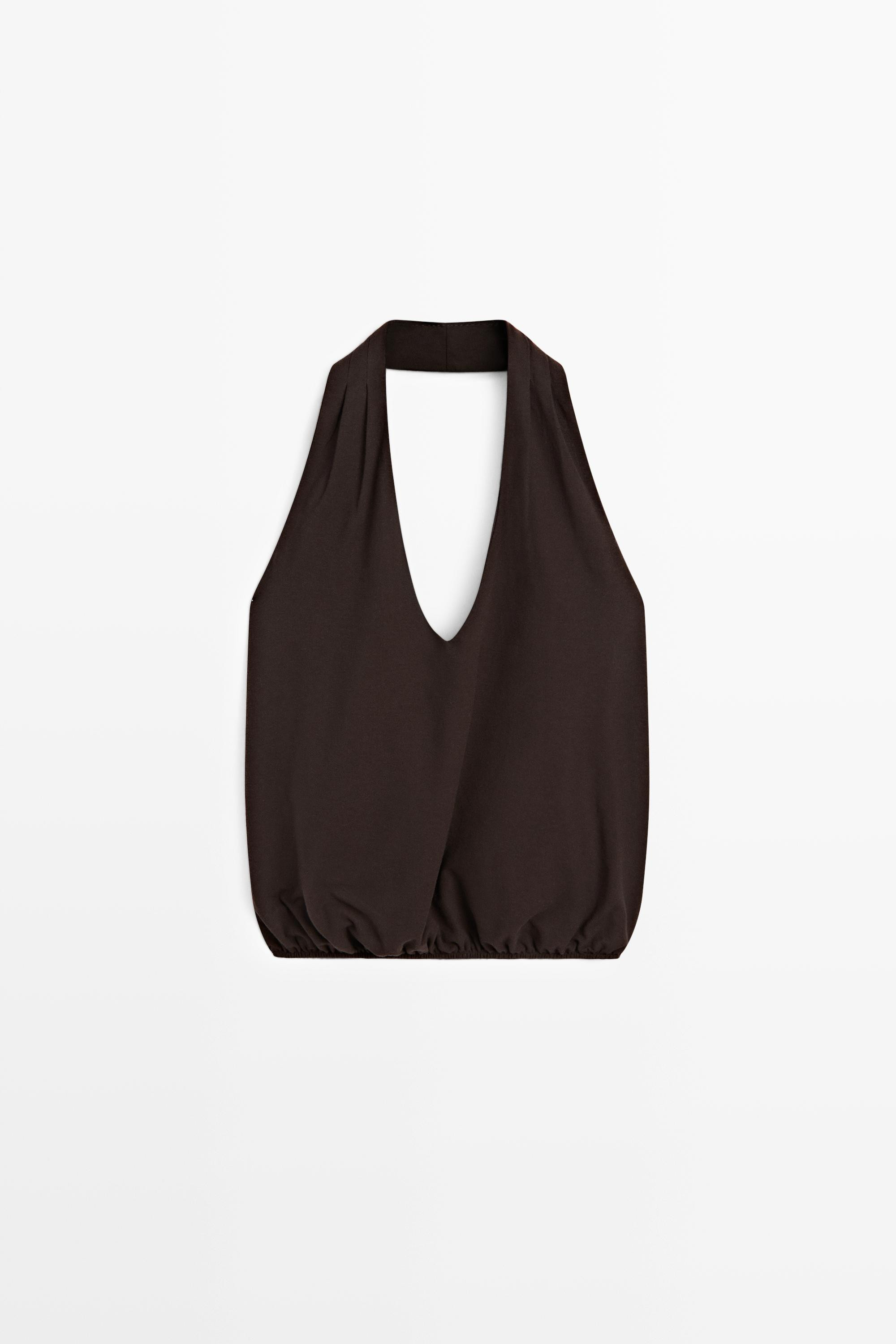 Cotton halter top with elasticated hem | Massimo Dutti US