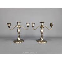 Pair Of Silver Plated Metal Candelabras | Vintage Silverplated 3 Arms Ornate Candelabra Antique Candle Holders Candlestick Wedding | Etsy (US)
