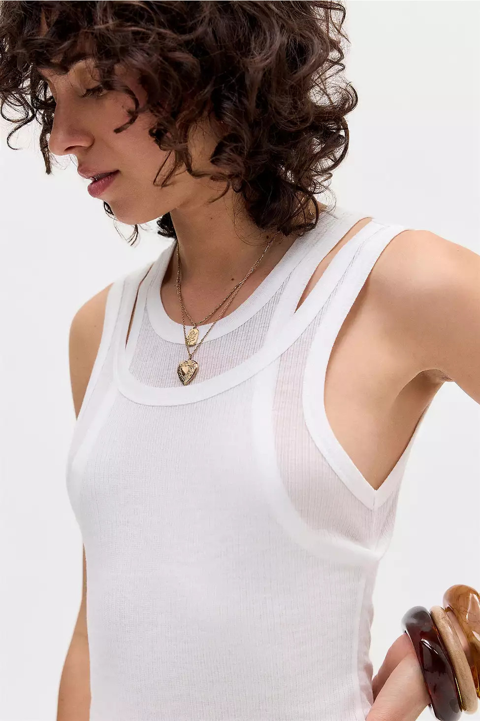UO Double Layer Tank Top - White XL at Urban Outfitters | Urban Outfitters UK