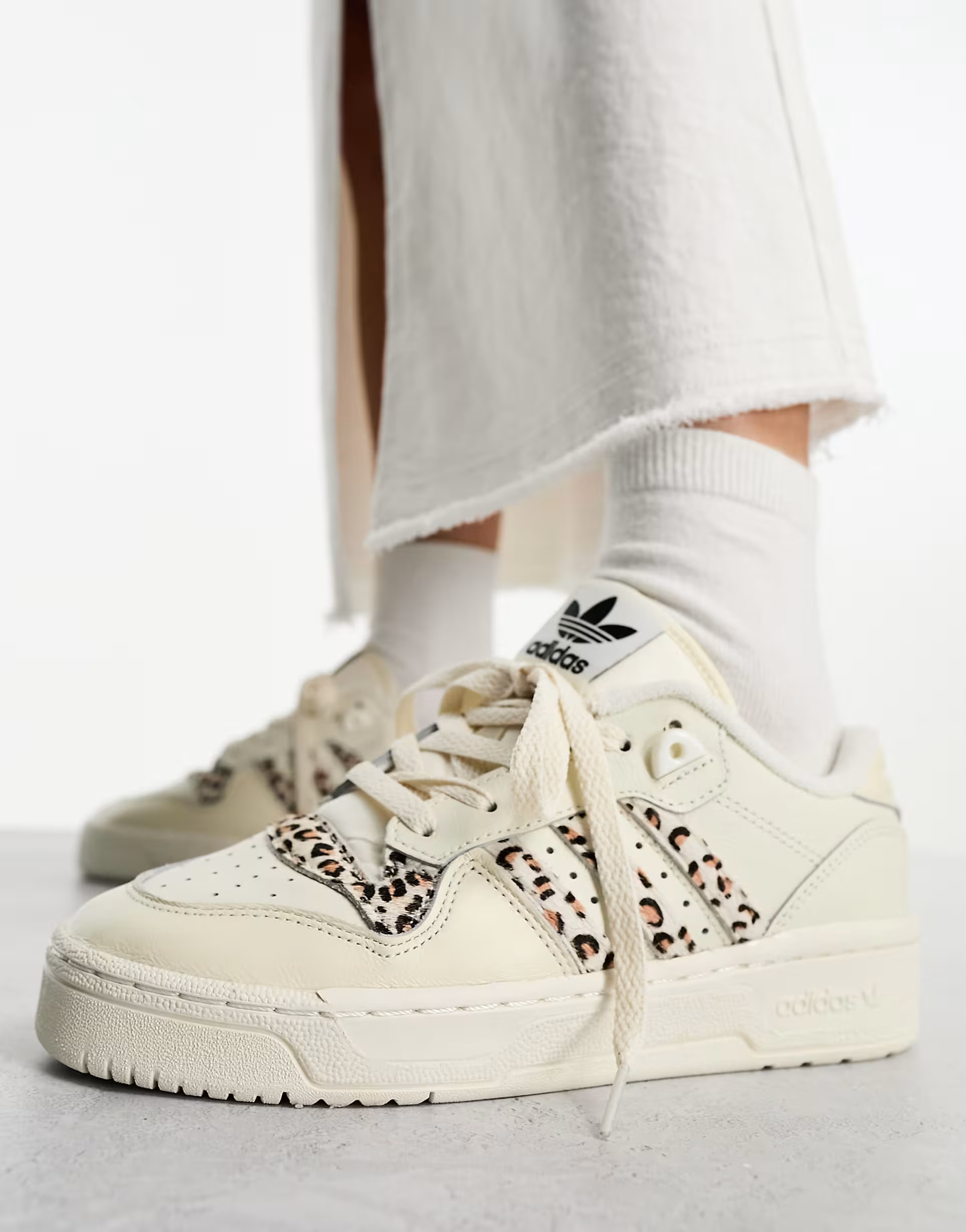 adidas Originals Rivalry Low trainers in off white and leopard | ASOS (Global)