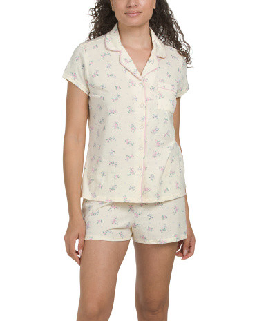 2pc Ditsy Short Sleeve Notch Collar Shirt And Short Set | TJ Maxx