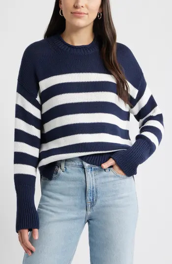 Stripe Roll Neck Cotton Sweater | Nordstrom