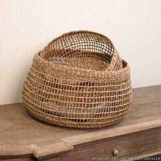 Zentique Wide Sparsely Hand Woven Wicker Seagrass Small Basket Without Handles ZENWS-B18 S | The Home Depot