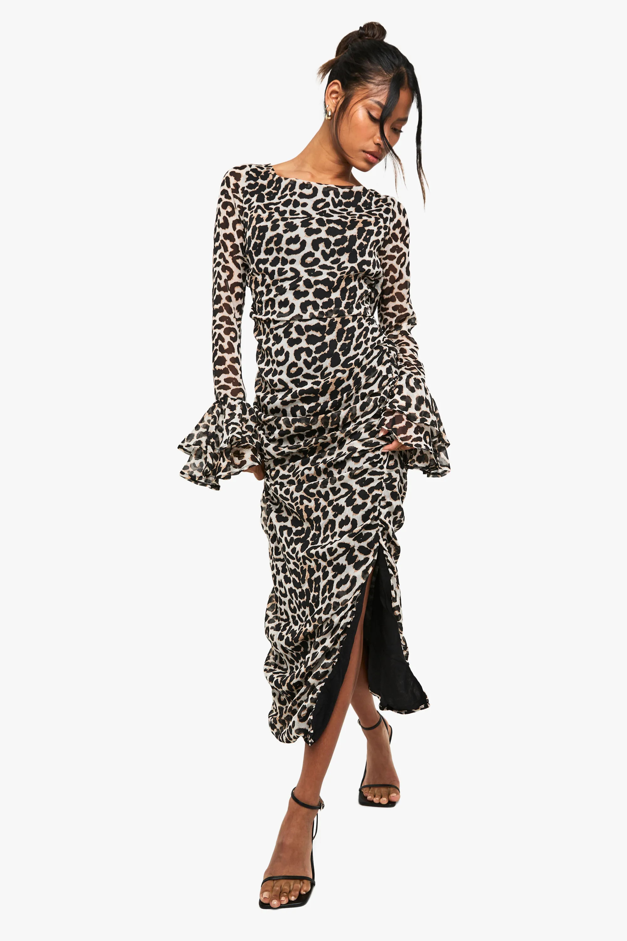 Leopard Chiffon Ruffle Midaxi Dress | boohoo (US & Canada)