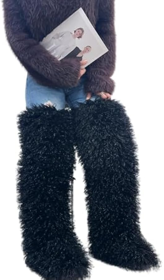 SWEETHEART BEAUTY Thigh High Shagy Teddy Fur Boots, 29 Inch Over the Knee Length Fluffy High Boot... | Amazon (US)