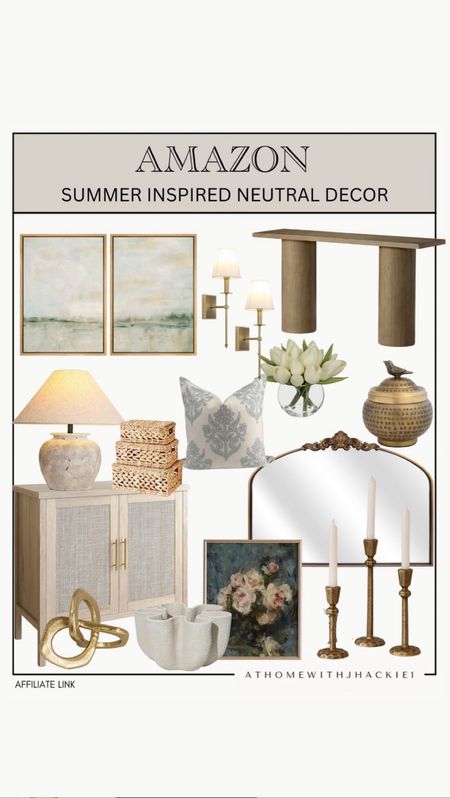 Amazon summer inspired decor, natural decor, Amazon, Amazon deals, console table, mirror, entryway table, framed canvas, faux flowers, spring accents, summer accents, ceramic lamp. 

#LTKSeasonal #LTKHome #LTKStyleTip