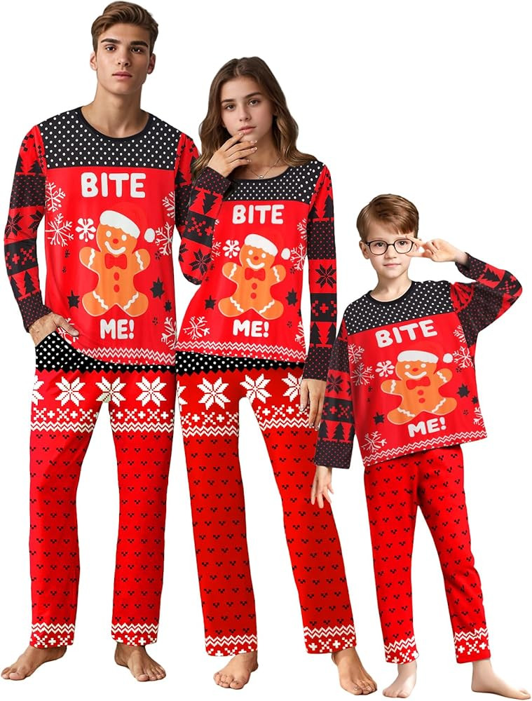 IFFEI Matching Family Pajamas Sets Christmas PJ's Letter Print Top and Plaid Bottom Sleepwear Jam... | Amazon (US)