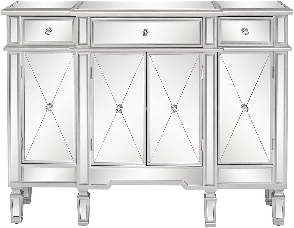 Tesmula Mirrored Finish Glass TV Stand with 3-Drawers 4 X Shape Doors Cabinet for Living Room | Amazon (US)