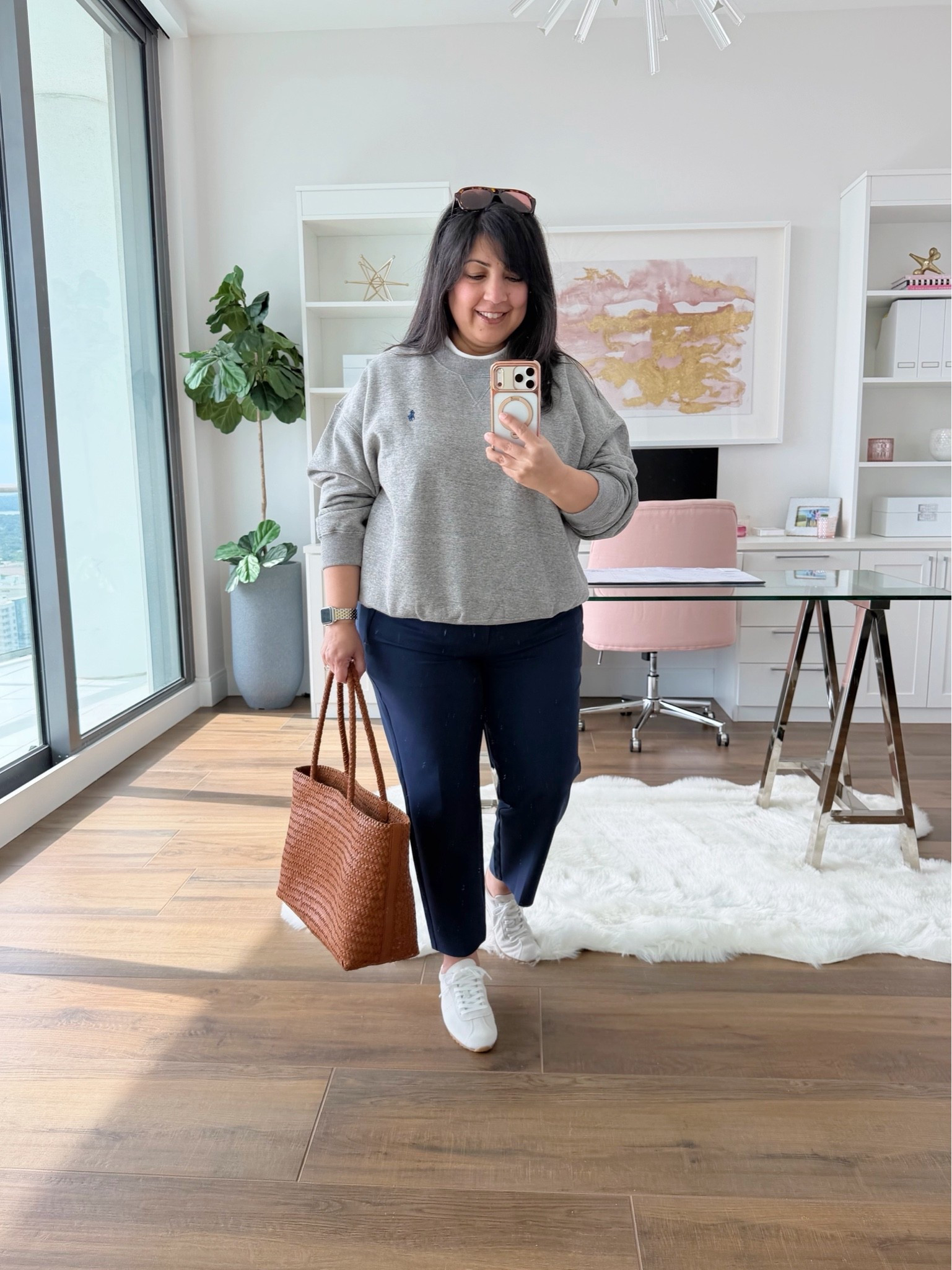 Easy casual everyday outfit! This sweatshirt is so soft and comfy and such a great everyday wardrobe staple. Paired it with these navy pants that are great for travel outfits and everyday wear. Easy to wash and wear and available in regular, petite and tall sizes. 

Polo Ralph Lauren grey sweatshirt size XL. Athleta Endless pants size 12 petite. Dolce Vita sneakers size up of in between sizes. Madewell woven tote bag.

#LTKxMadewell #LTKMidsize #LTKPetite