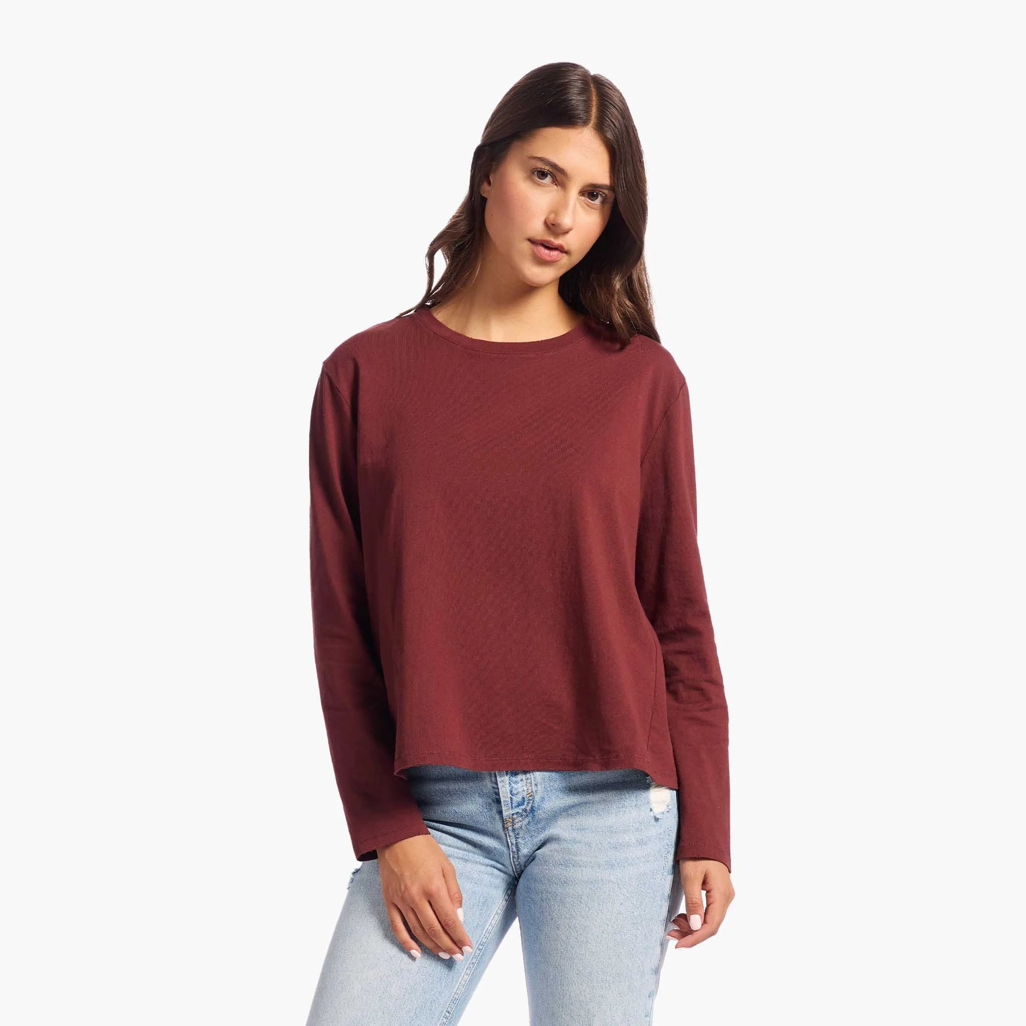 Vintage Cotton Long Sleeve Everyday T-Shirt | Black Cherry | Nuuds US