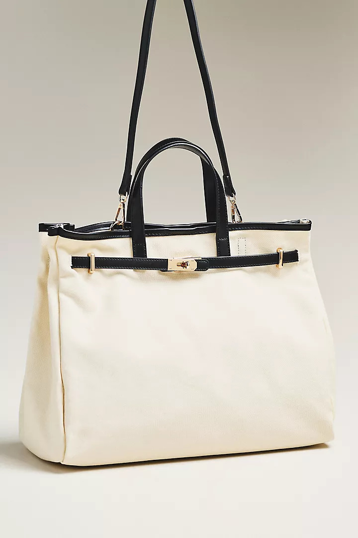 Faux Leather Trim Belted Canvas Tote | Anthropologie (US)