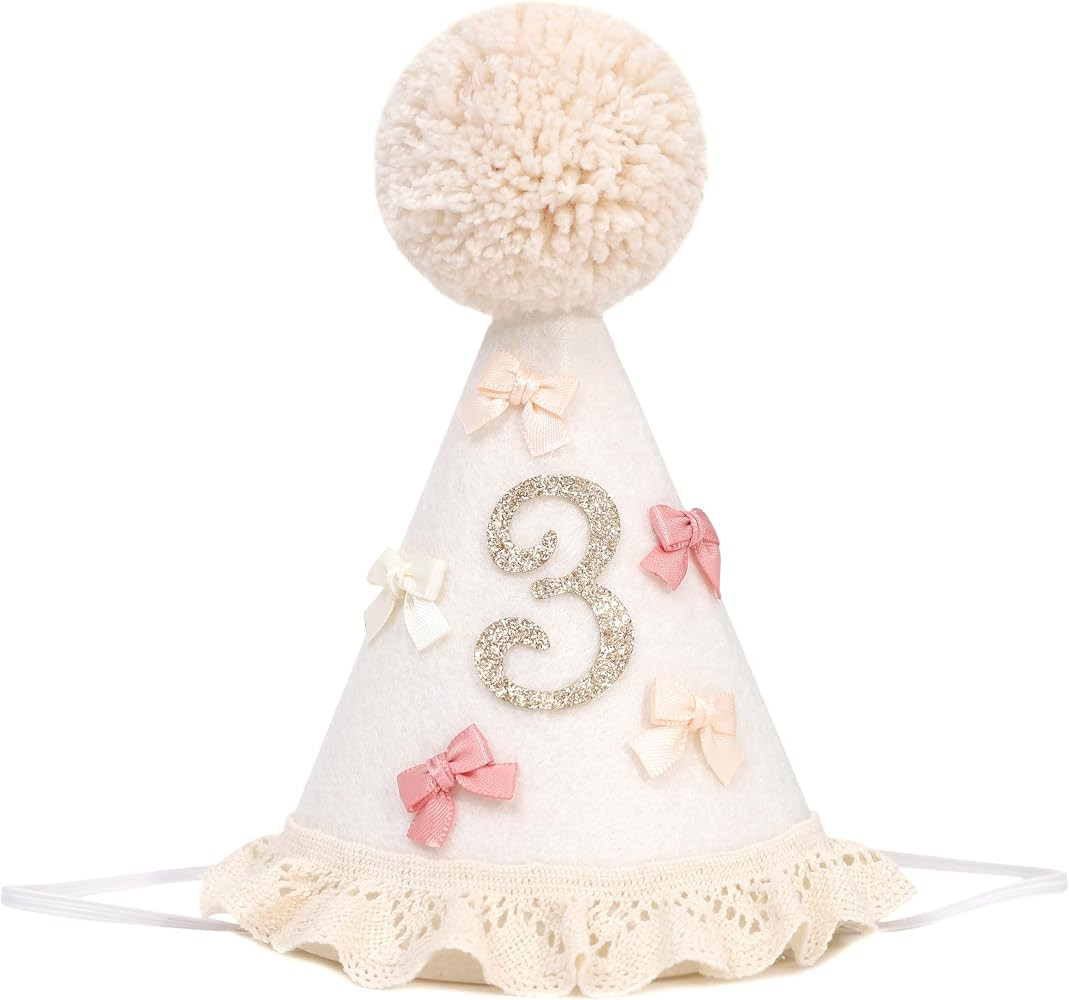 Bow 3rd Birthday Hat for Girls \u2013 Boho Birthday Crown, Baby Girl Pink Bday Party Hat, Bow The... | Amazon (US)