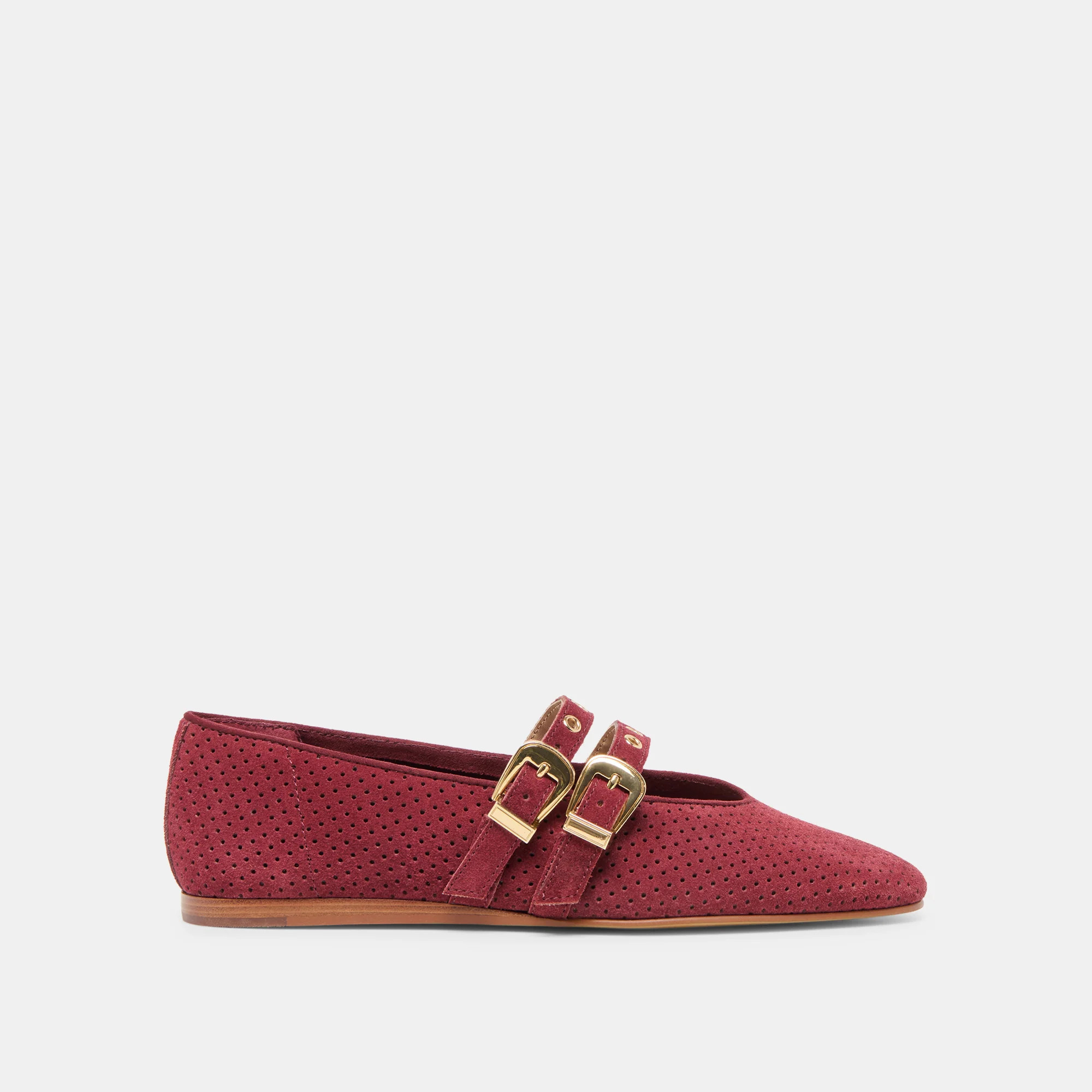 Baylee Grommet Ballet Flats Oxblood Perforated Suede | DolceVita.com