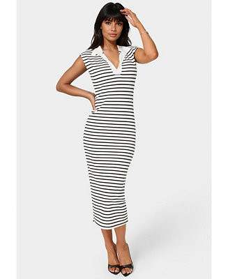BebeWomen's Stripe Rib Column Dress with Collar | Macy's