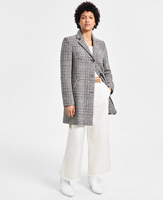 Juniors' Houndstooth Long-Sleeve Reefer Coat | Macy's