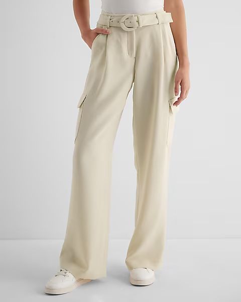 High Waisted Pleated Belted Utility Trouser Pant | Express