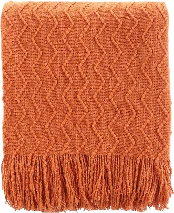 BATTILO HOME Burnt Orange Throw Blanket for Couch, Decorative Fall Throw Blanket with Tassels Hal... | Amazon (US)