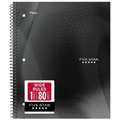 Five Star 8"x10.5" Active Wide Ruled Notebook 80 Pages Black | Target