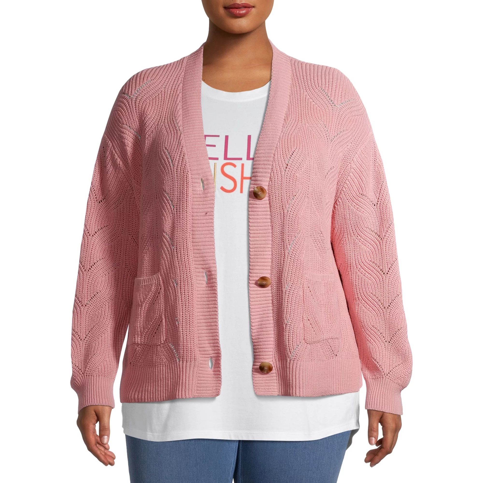 Terra & Sky Women's Plus Size Stitched Button-Front Cardigan | Walmart (US)