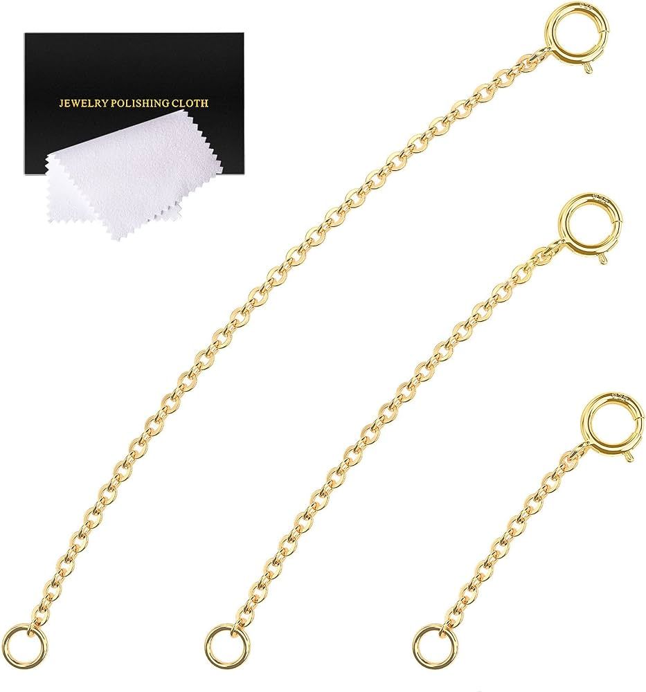 Gold Necklace Extenders 14k Gold Plated Extender Chain 925 Sterling Silver Extension Bracelet Ext... | Amazon (US)