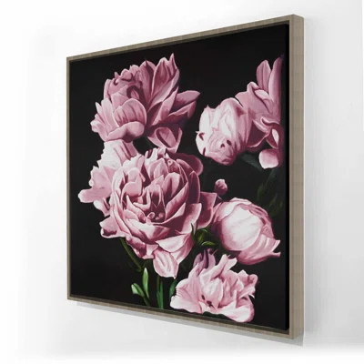 Black Botanical Romantic Canvas | Pink Peonies Home Decor | Wayfair North America