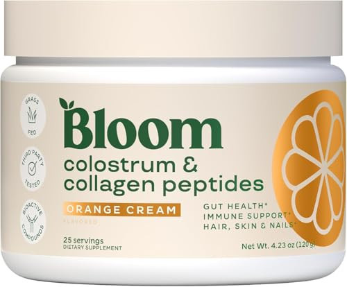 Bloom Nutrition Bovine Colostrum Powder for Gut Health, Immune Support, Hair Growth & Beauty Supplement, Gluten Free, Sugar Free | Orange Cream, 25 Servings | Amazon (US)