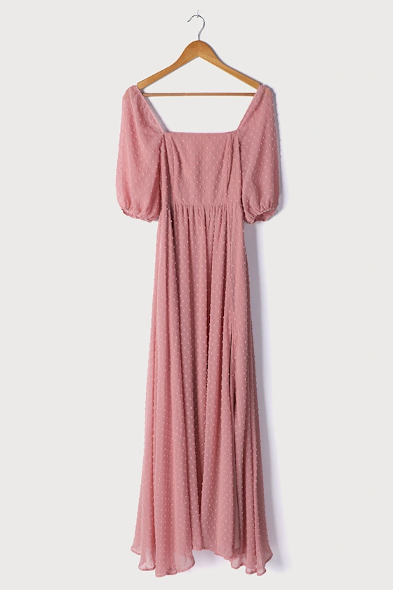 Romance is Here Rose Swiss Dot Tie-Back Maxi Dress | Lulus (US)