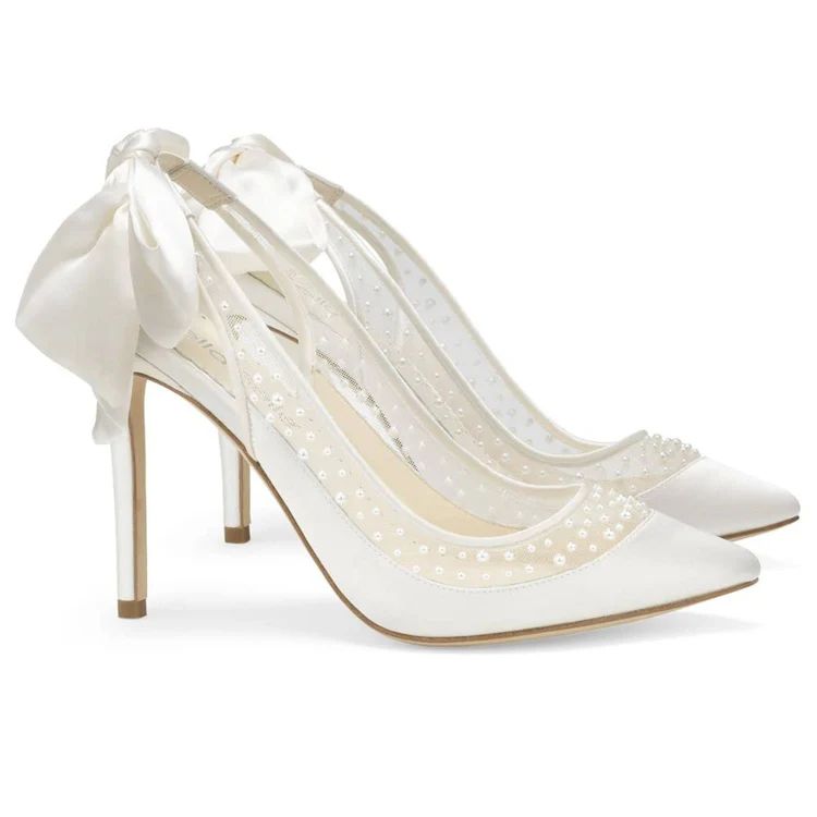 Pearl Slingback Wedding Shoes with Silk Heel Bow | Bella Belle Shoes