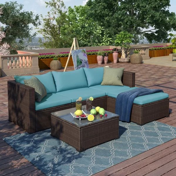 Adal 5 Piece Rattan Sectional Seating Group with Cushions | Wayfair North America