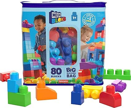 MEGA BLOKS First Builders Toddler Blocks Toys Set, Big Building Bag with 80 Pieces and Storage, B... | Amazon (US)