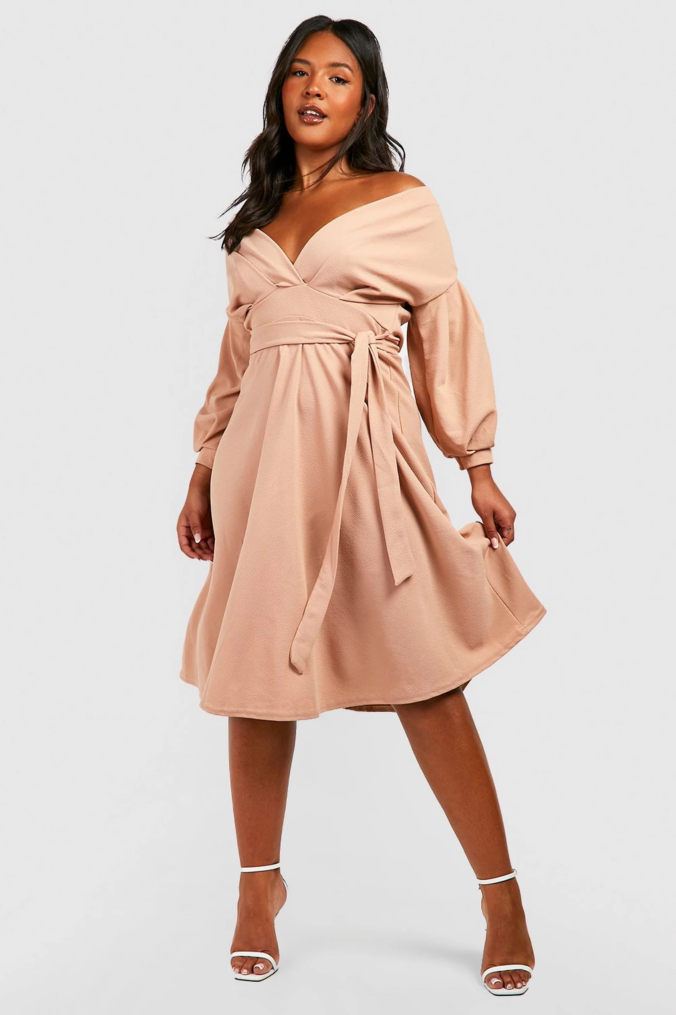 Plus Off Shoulder Wrap Midi Dress | Boohoo.com (US & CA)