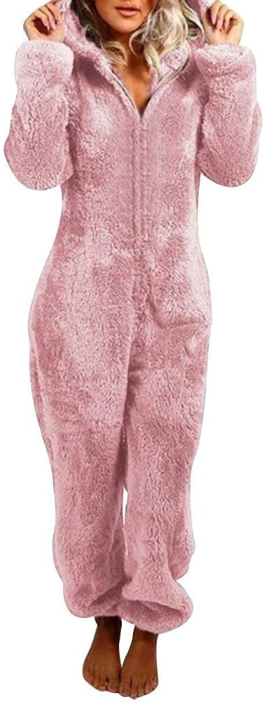 Womens Fleece Onesies Pajamas Jumpsuit Warm Sherpa Romper Sleepwear One Piece Zipper Hooded Plays... | Amazon (US)
