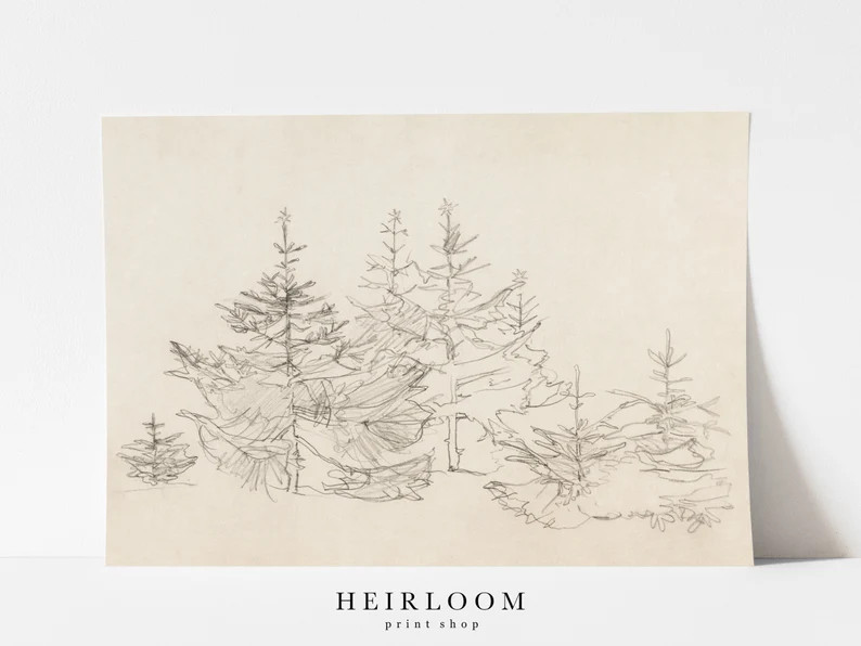 Neutral Holiday Decor  Christmas Wall Art Sketch  MAILED ART - Etsy | Etsy (US)