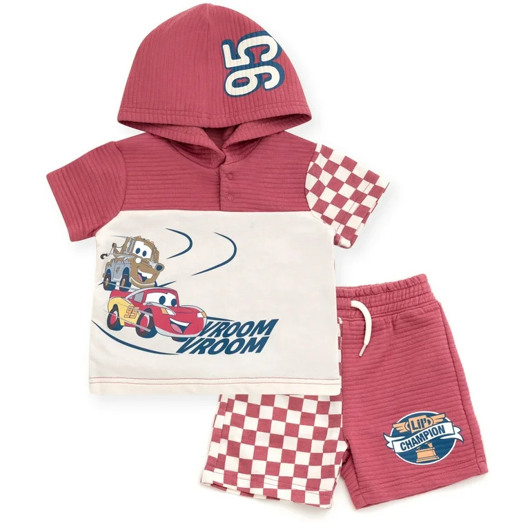 Disney Cars Lightning McQueen Tow Mater Pullover Hoodie and French Terry Shorts Newborn to Little... | Walmart (US)