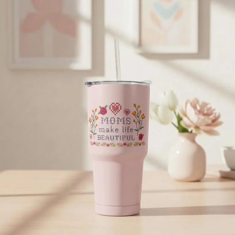 Moms Make Life Beautiful Stainless Steel Tumbler with Straw, Pink, 32 oz, Mother's Day by Way To ... | Walmart (US)
