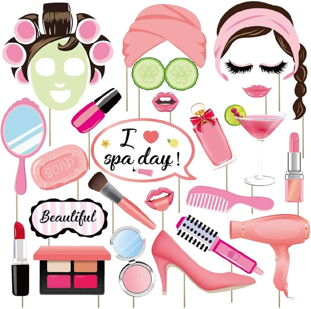 25Pcs Spa Photo Booth Props with Stick, Makeup/Spa Party Decorations for Women, Girls, Birthday P... | Amazon (US)