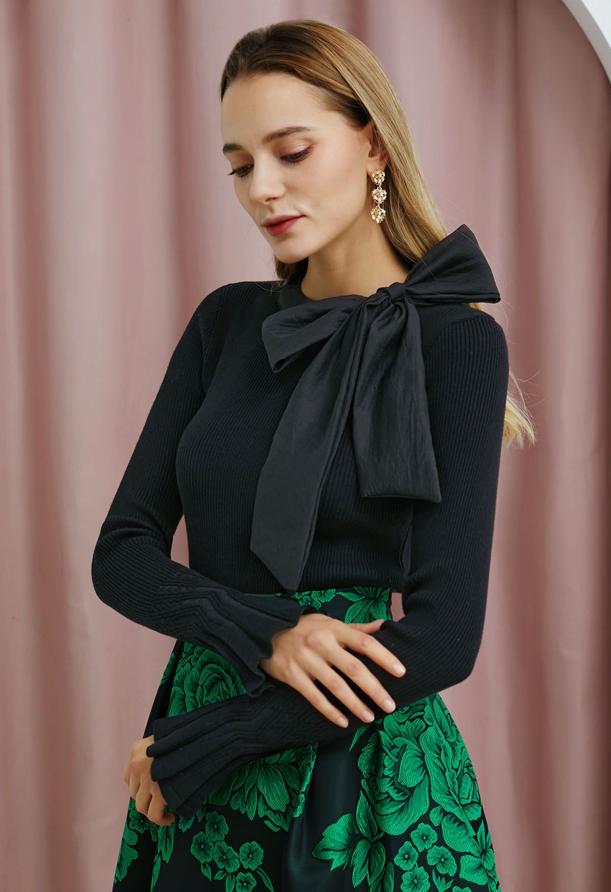 Fancy with Bowknot Knit Top in Black | Chicwish