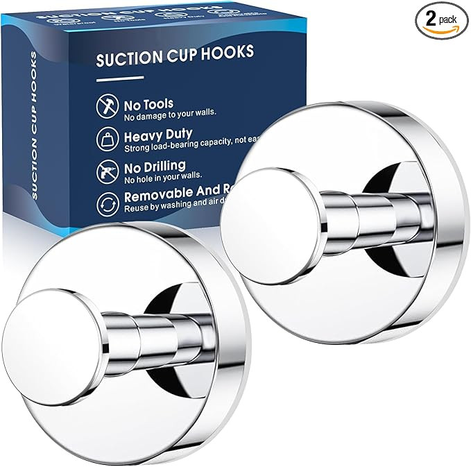 Suction Cup Hooks for Shower,2Pcs Shower Hooks for Inside Shower,No Drill Towel Hooks for Bathroo... | Amazon (US)