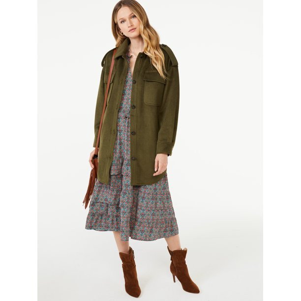 Scoop Women's Oversized Faux Wool Jacket with Belt | Walmart (US)