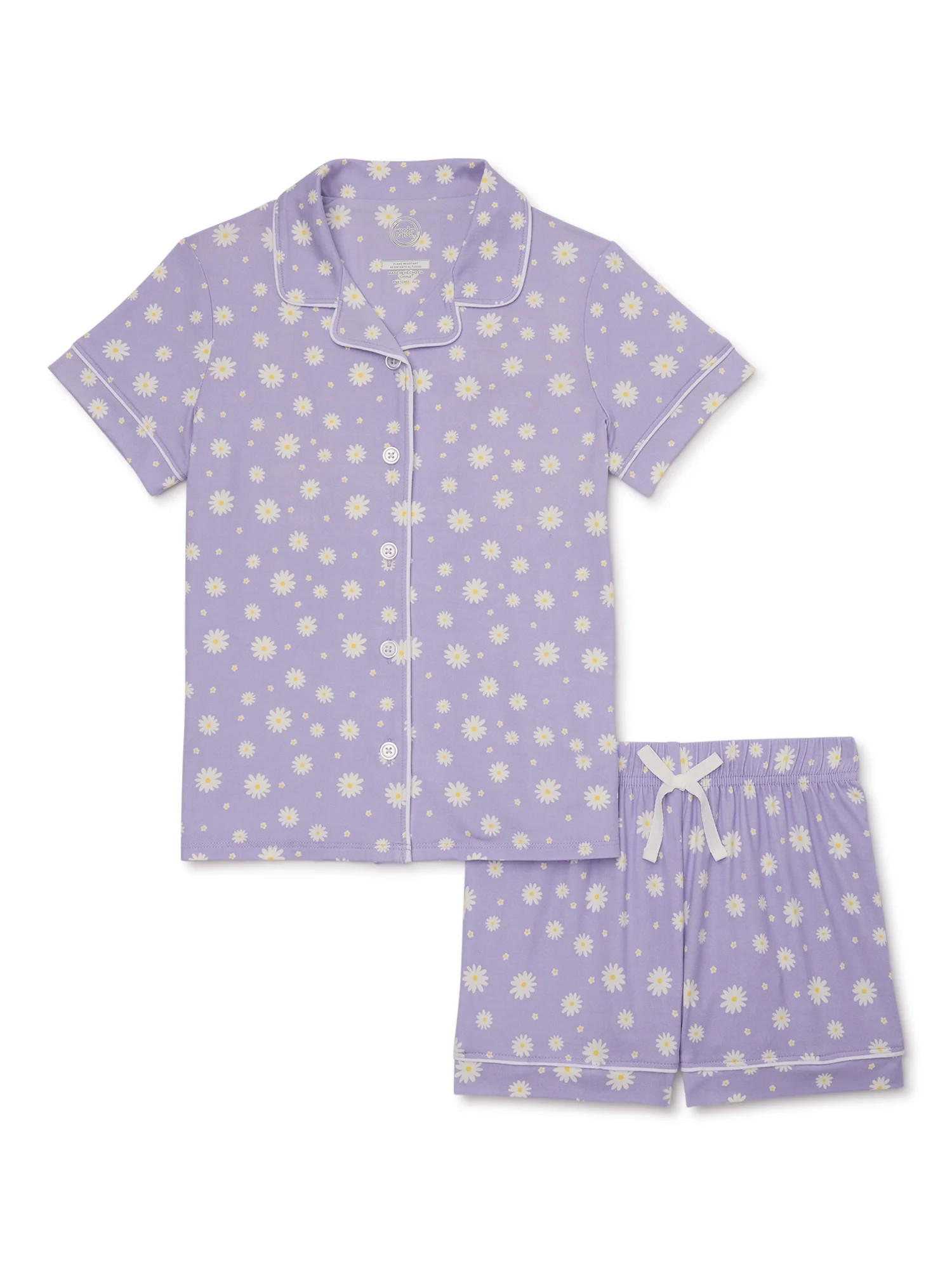 Wonder Nation Girls Button Front Sleep Coat Set Pajama, 2-Piece, Sizes 4-18 & Plus | Walmart (US)