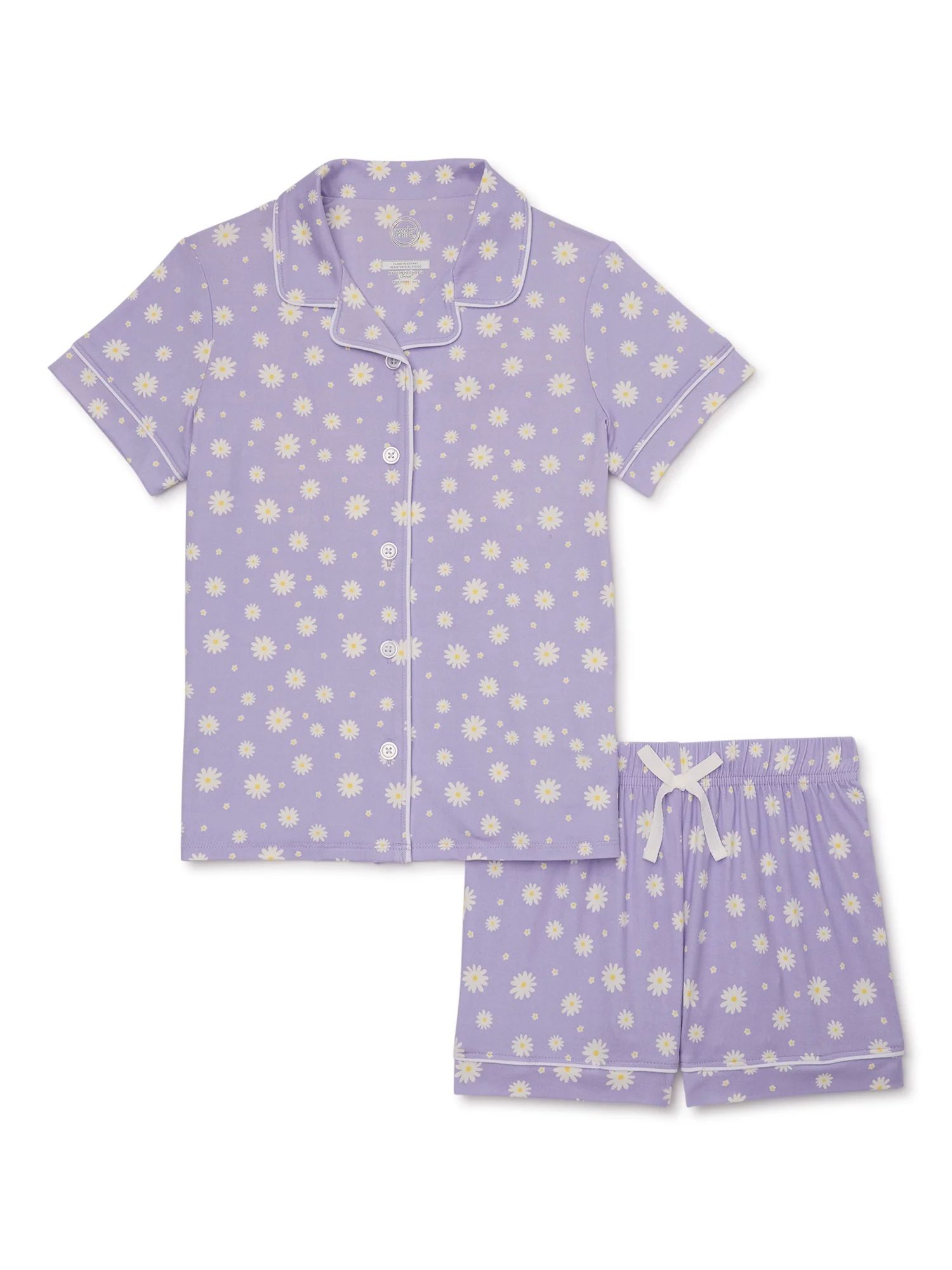 Wonder Nation Girls Button Front Sleep Coat Set Pajama, 2-Piece, Sizes 4-18 & Plus - Walmart.com | Walmart (US)