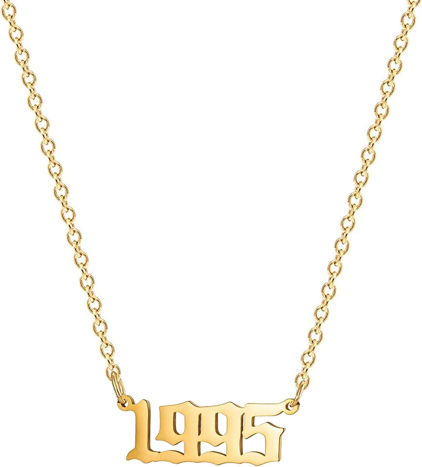 Birthday Year Necklace, 18K Gold Plated Stainless Steel Birth Year Number Pendant Necklace Memorable | Amazon (US)