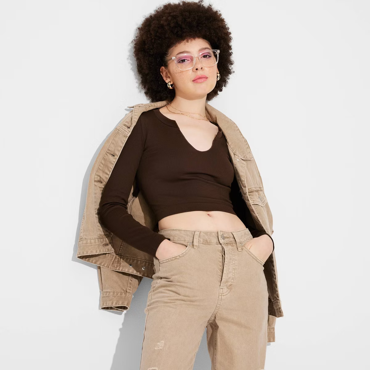 Women's Long Sleeve V-Neck Seamless Notched Top - Wild Fable™ | Target