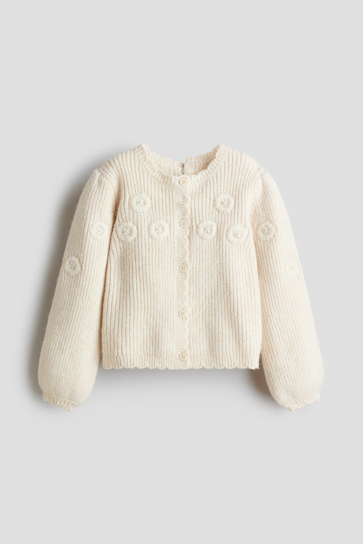 Embroidery-detail knitted cardigan - Light beige - Kids | H&M US | H&M (US + CA)