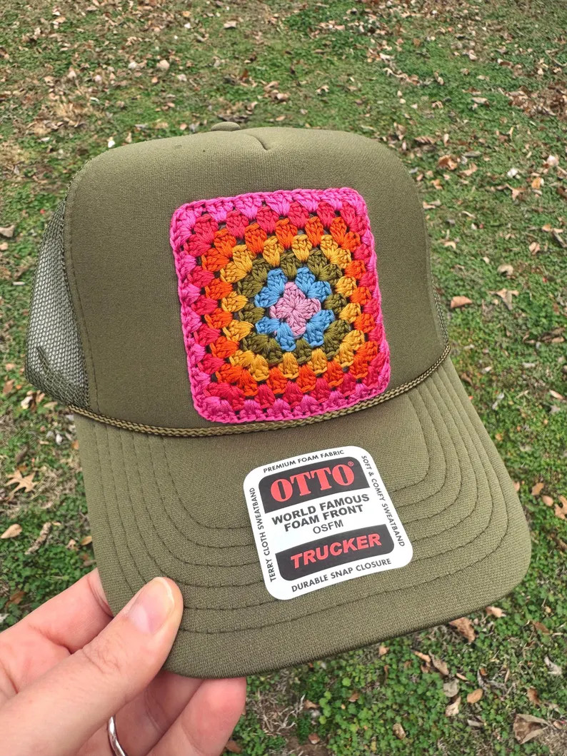 Crochet Granny Square Trucker Hat - Etsy | Etsy (US)