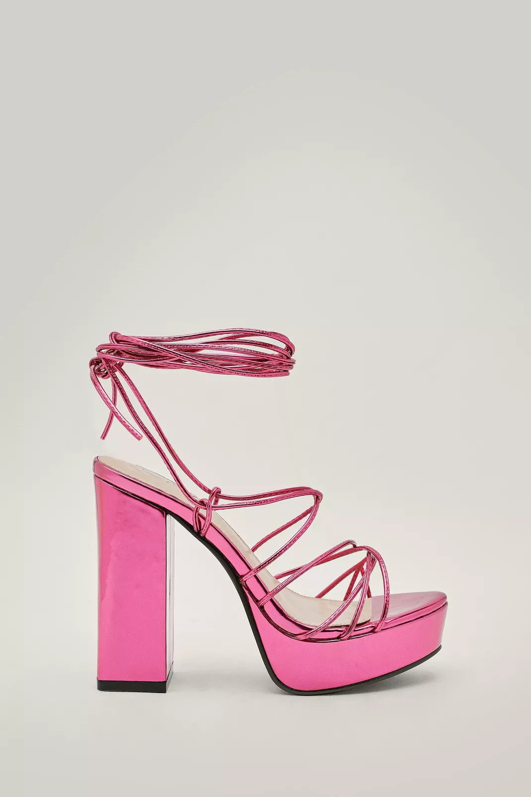Metallic Faux Leather Platform Strappy Heels | Nasty Gal (US)