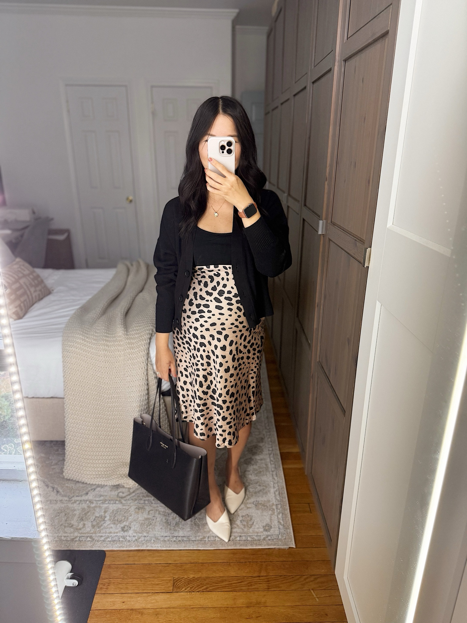 Black cardigan
Black cropped cardigan
Black tank top
Black maternity top
Leopard midi skirt (S)
Leopard slip skirt
Black tote bag
White mule pumps (1/2 size up)
White pumps
Business casual outfit
Smart casual outfit
Fall worn outfit
Neutral outfit
Maternity outfit
Maternity work outfit
Amazon fashion

#LTKWorkwear #LTKStyleTip #LTKBump